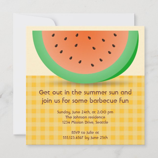 Juicy Wassermelon Slice Gingham Sommer Picknick Pa Einladung (Vorderseite)