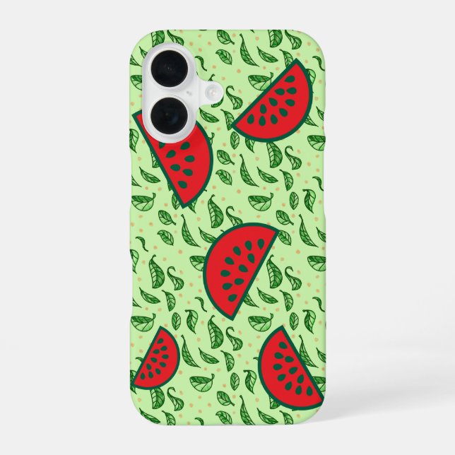 Juicy Watermelon & Leaf iPhone 16 Hülle (Rückseite)