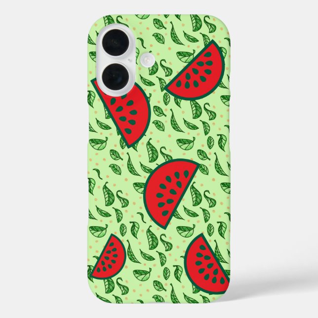 Juicy Watermelon & Leaf iPhone 16 Hülle (Rückseite)