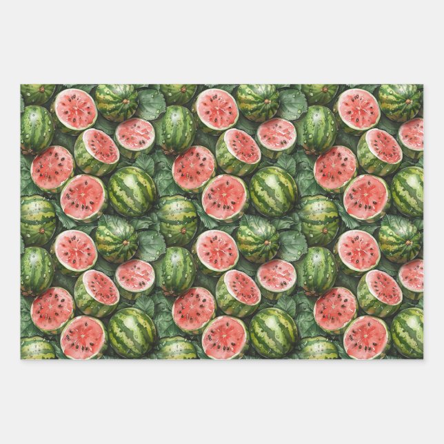 Juicy Watermelons Wrapping Paper Geschenkpapier Set (Vorderseite)