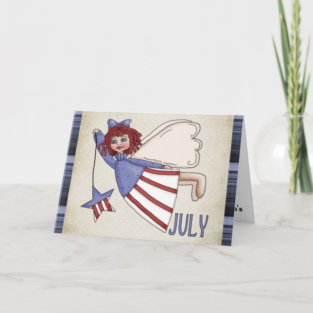 Juillet Angel Juillet 4/Anniversaire Carte de voeu (Devant)