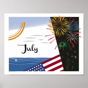 Juillet Art Déco Plage scène avec Drapeau et feux