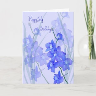 Juillet Carte d'anniversaire avec Larkspur, Juille