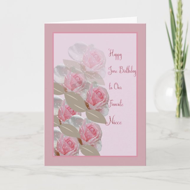 Juin Anniversaire Carte rose Roses pour la nièce (Devant)
