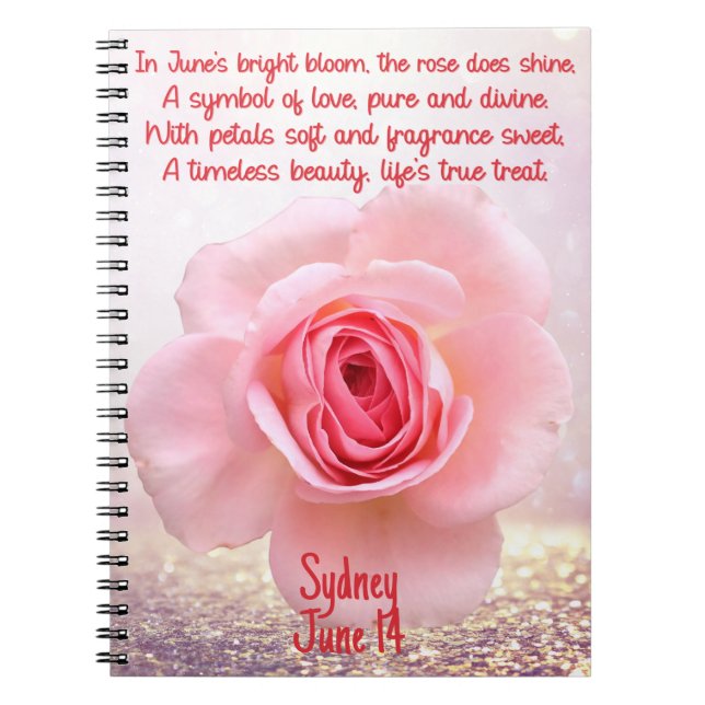 Juin Rose Fleur de naissance Carnet spirale (Devant)