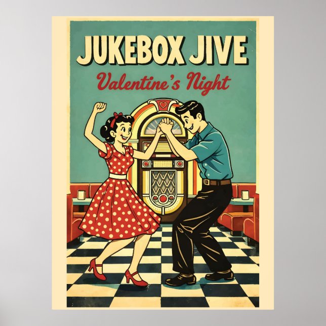 Jukebox Jive Valentine's Night Retro 50s Dance Poster (Vorne)
