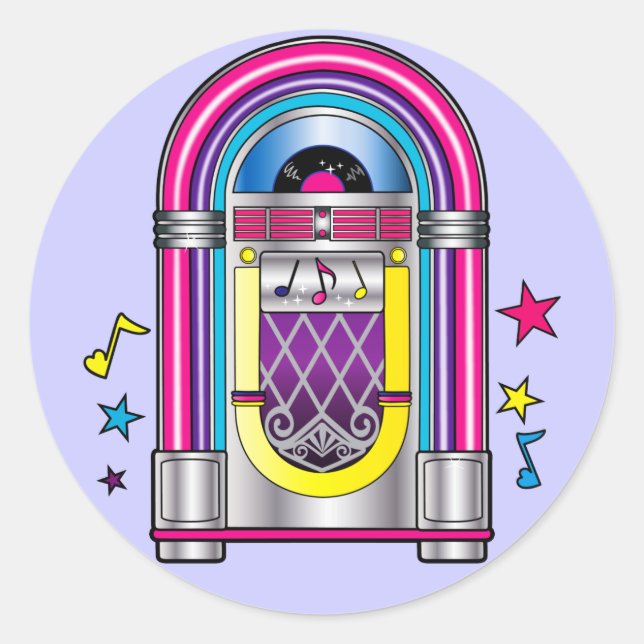 Jukebox mit Sternen und Anmerkungen Runder Aufkleber (Vorderseite)