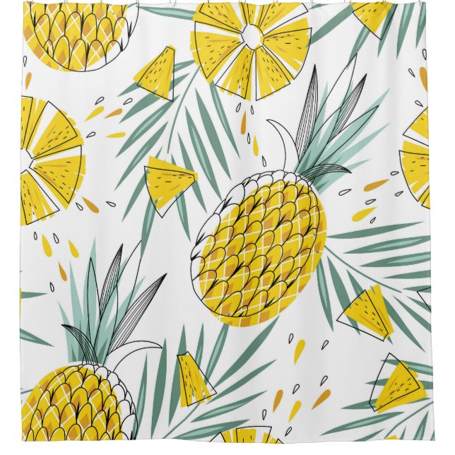 Juky Ananas: Vintages, helles Muster. Duschvorhang (Vorderseite)