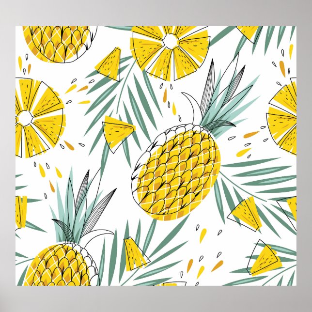 Juky Ananas: Vintages, helles Muster. Poster (Vorne)