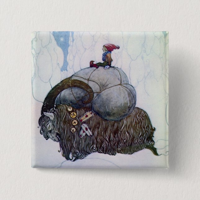 Julbocken Reitet Yule Ziege Button (Vorderseite)