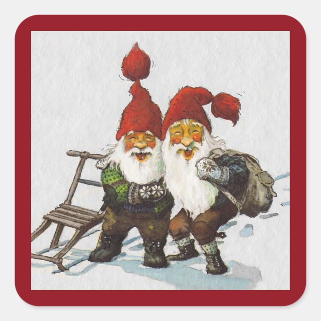 Julenisse Friends Sledding Quadratischer Aufkleber (Vorderseite)