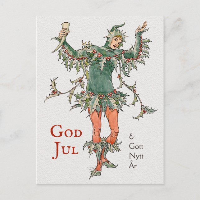Julhälsning Walter Crane Holly (Järneksmannen) Postkarte (Vorderseite)