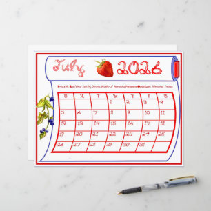 Juli 2026 Kalender Rot Blau Beeren Stoff Schriftro