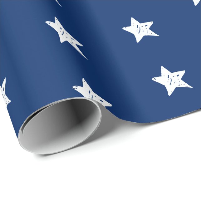 Juli 4. Blaue und Weiß-Sterne Geschenkpapier (Rolleneckpunkt)
