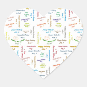 Juli, 7 Geburtstagsticker Herz-Aufkleber