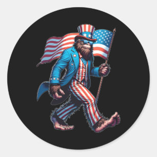 Juli Bigfoot Sasquatch Patriotic American F Runder Aufkleber