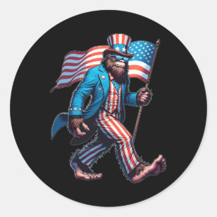 Juli Bigfoot Sasquatch Patriotische amerikanische  Runder Aufkleber