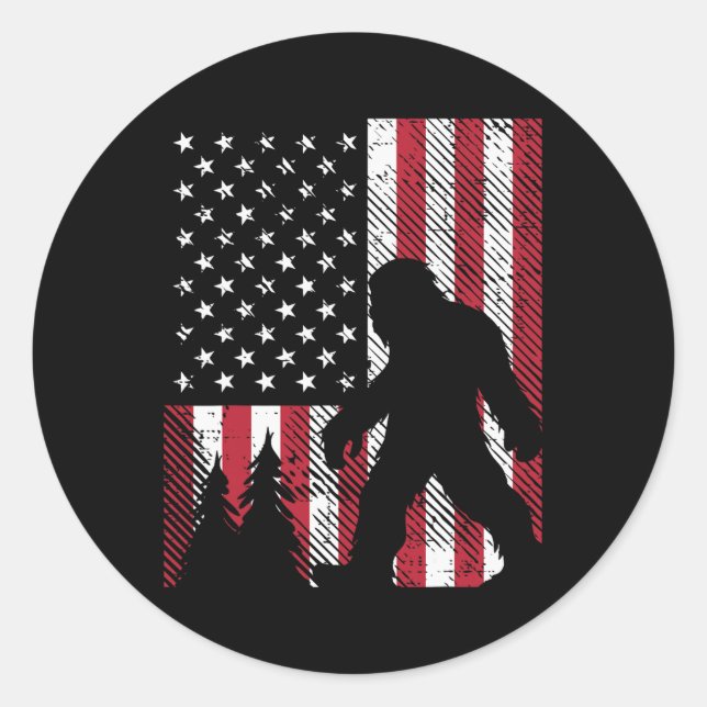 Juli Bigfoot Sasquatch US Flag Patriotische Männer Runder Aufkleber (Vorderseite)
