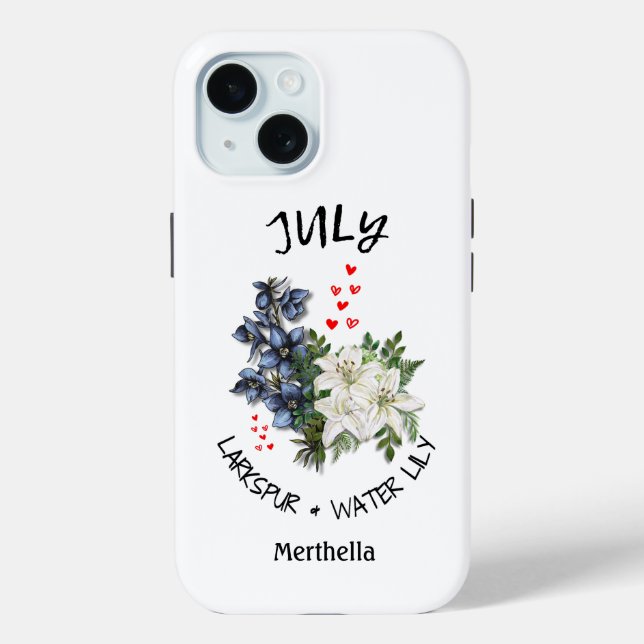 JULI Birth Month Blume Individuelle Name Case-Mate iPhone Hülle (Rückseite)