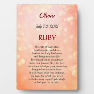 Juli Birthstone Ruby Tabletop Plaque mit Easel Fotoplatte