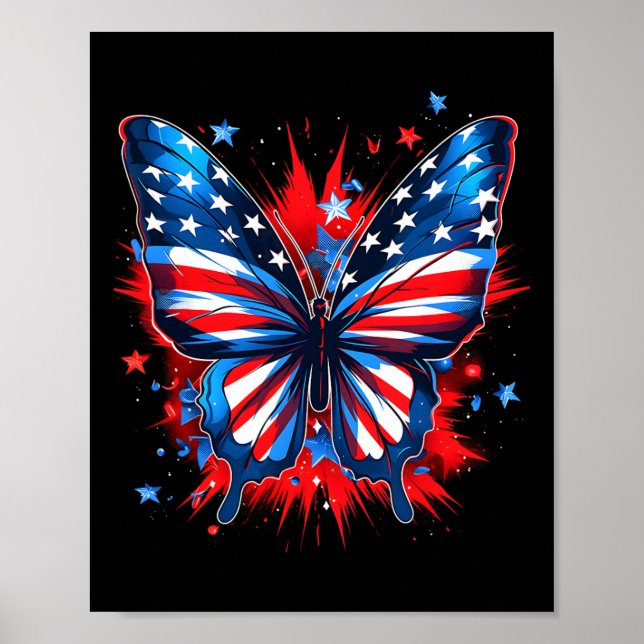 Juli Butterfly US-Flagge Niedliche amerikanische F Poster (Vorne)