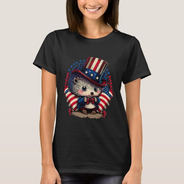 Juli Fahne des Patriotischen Igels T-Shirt (Vorderseite)