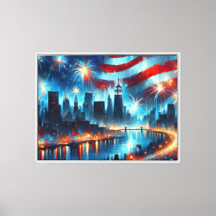 Juli Feuerwerk in der Stadt Leinwanddruck