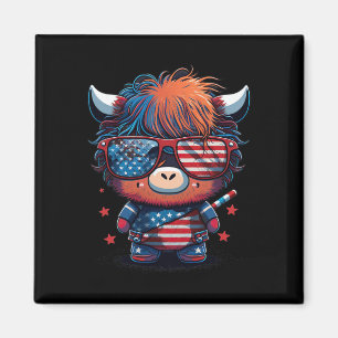 Juli Flag Patriotic Scottish Highland Cow US Magnet