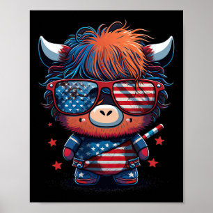 Juli Flag Patriotic Scottish Highland Cow US Poster