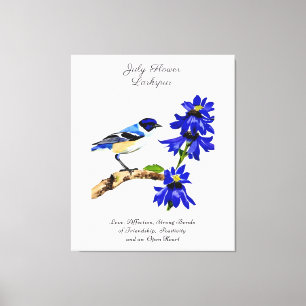 Juli Geburtmonat Blume Bluebird und Larkspur Leinwanddruck
