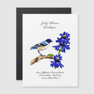 Juli Geburtmonat Blume Bluebird und Larkspur Magnetkarte