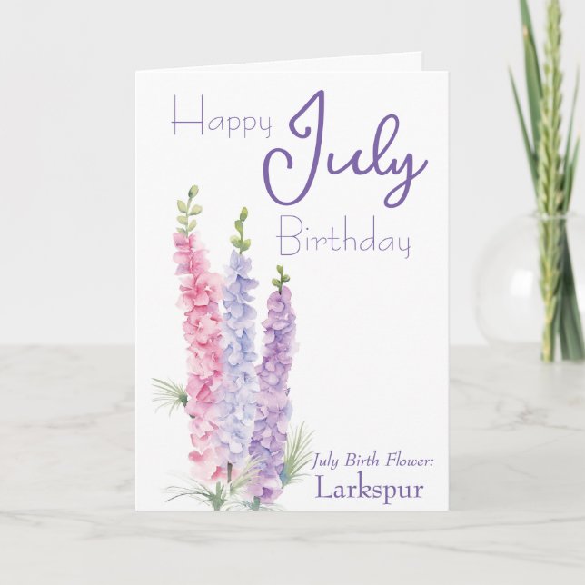 Juli Geburtstag Blume Larkspur Geburtstag Karte (Vorderseite)