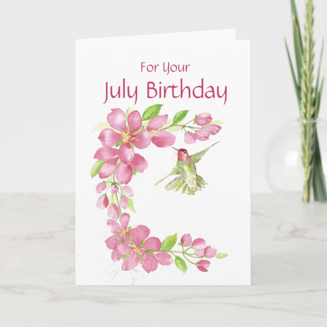 Juli Geburtstag Cherry Blossom & Hummingbird Karte (Vorderseite)