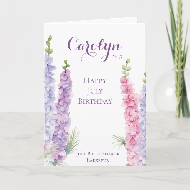 Juli Geburtstag Monat Blume Larkspur Karte (Vorderseite)
