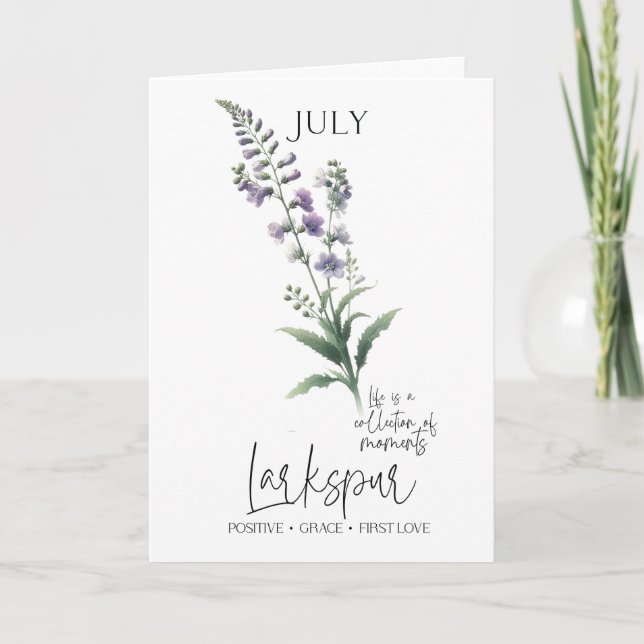 Juli Geburtstag Monat Blume Larkspur Karte (Vorderseite)