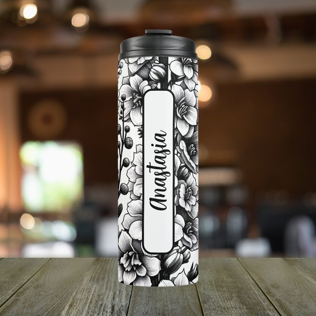 Juli Geburtstag Monat Larkspur 16 oz Skinny Thermosbecher (Personalized 20 oz Thermal Tumbler With Birth Flower Larkspur Design for the Month of July.)