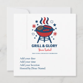 Juli GRILLEN Einladung - Rot Weiß und Blau Pa