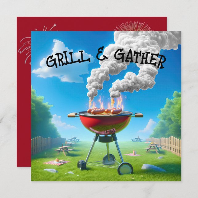 Juli GRILLEN Party Einladung (Vorne/Hinten)