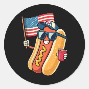 Juli Hotdog Funny Amerikanische Unabhängigkeitstag Runder Aufkleber
