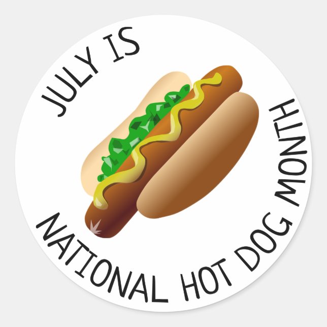 Juli ist ein nationaler Hot Dog Monat Aufkleber (Vorderseite)