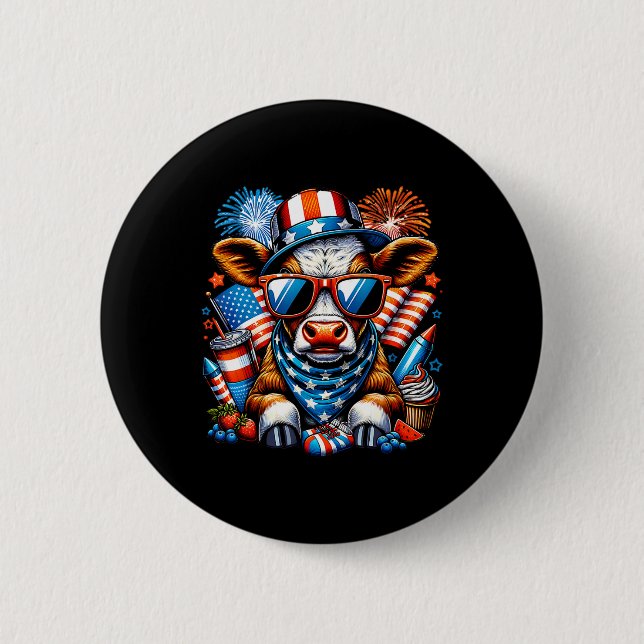 Juli Kuh Heifer Patriotischer Kuh Bauer Button (Vorderseite)