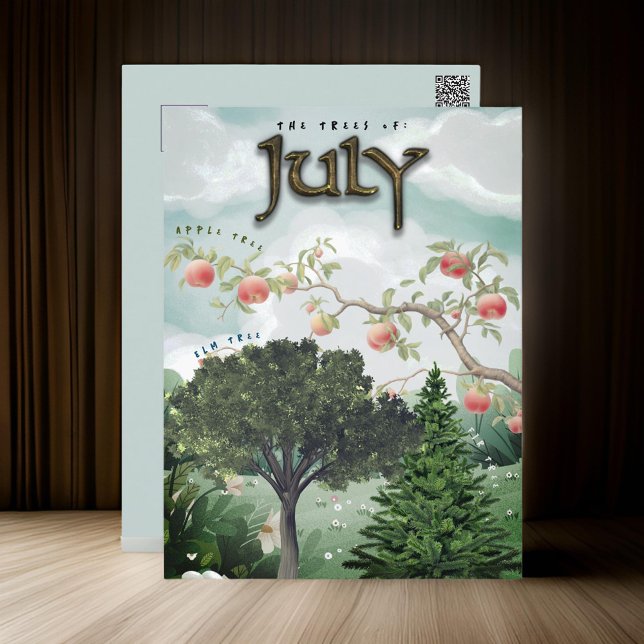 Juli Month Trees Fir Apple Elm Postkarte (Von Creator hochgeladen)