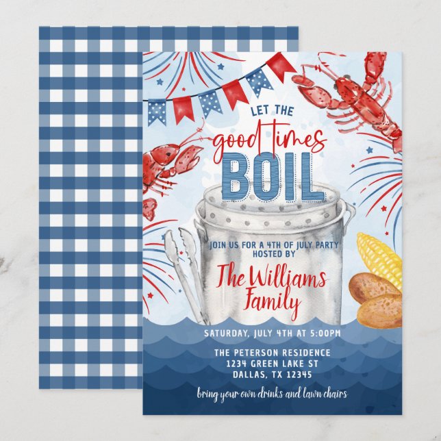 Juli Party Einladung Crawfish Seafood Boil (Vorne/Hinten)
