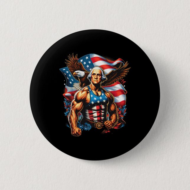 Juli Patriotic Funny George Washington 4. Juli Button (Vorderseite)