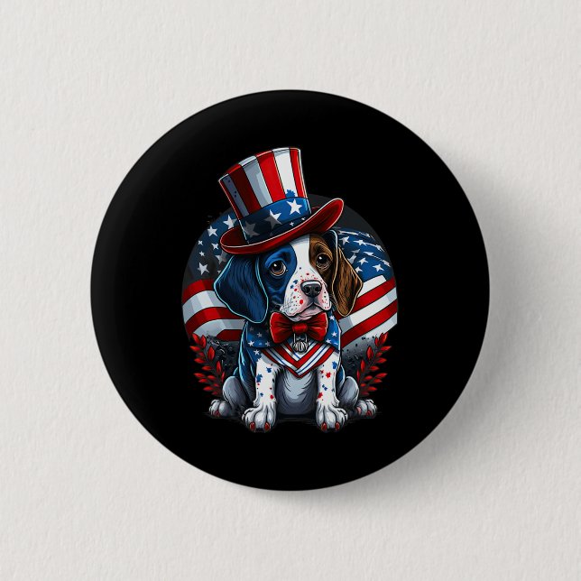 Juli Patriotisches Englisch Pointer Dos US Flag Button (Vorderseite)