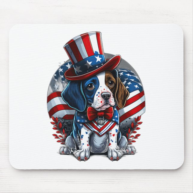 Juli Patriotisches Englisch Pointer Dos US Flag Mousepad (Vorne)