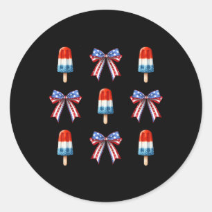 Juli Popsicle Bows Coquette American Flag P Runder Aufkleber