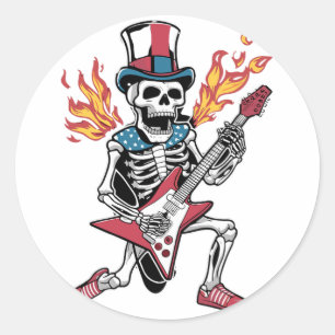 Juli Skeleton Gitarrenrock und Roll Usa Ske Runder Aufkleber