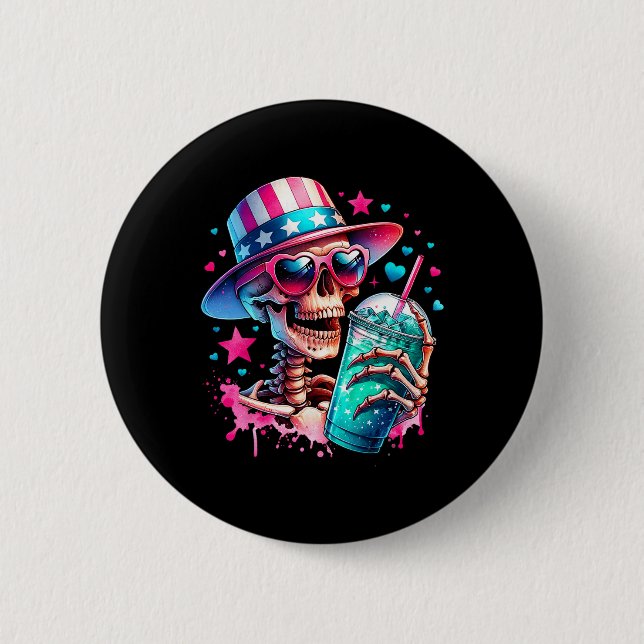 Juli Skeleton Retro Trendy Mama Skull Mama Life Button (Vorderseite)