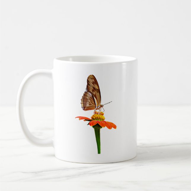 Julia Butterfly über Zinnia Kaffeetasse (Links)